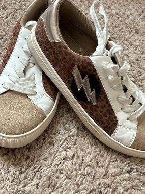 Corkys Leopard-Print Lace-Up Sneakers in Brown, White & Tan